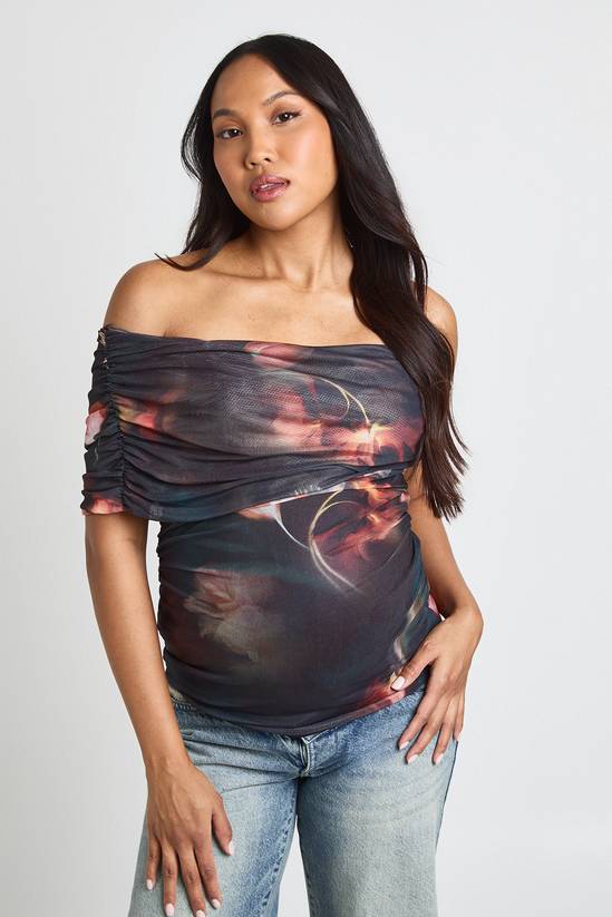 Maternity Printed Asymmetric Ruched Top