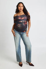 Maternity Printed Asymmetric Ruched Top