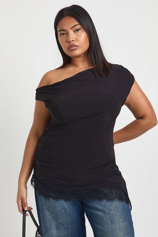 Plus Asymmetric Lace Hem Top