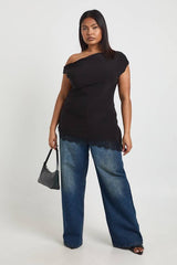 Plus Asymmetric Lace Hem Top