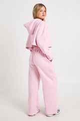 Petite Deep Hem Crop Top 3 Piece Hooded Tracksuit