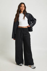 Deep Ribbed Waistband Wide Leg Jogger