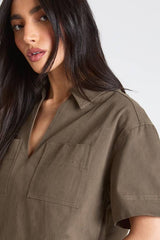 Collared Cropped Twill Boxy Shirt