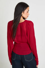 Chiffon Cowl Neck Long Sleeve Blouse