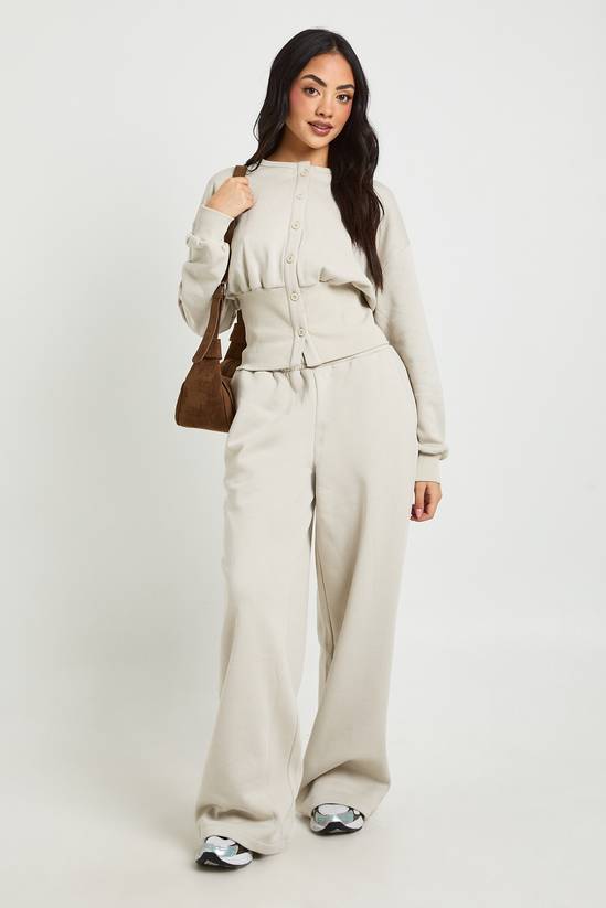 Cinched Waist Button Through Sweatshirt Tracksuit