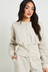 Cinched Waist Button Through Sweatshirt Tracksuit