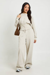 Cinched Waist Button Through Sweatshirt Tracksuit