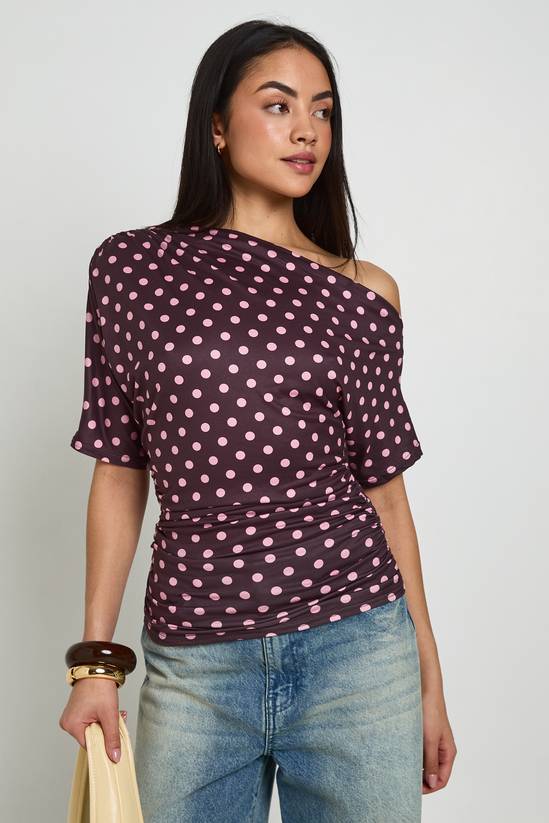 Polka Dot Off The Shoulder T-shirt