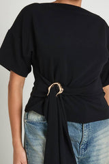 Plus Crepe Grown On Neck Gold Trim Belt Detail Short Sleeve Top