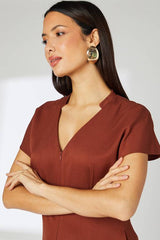 Brown Seam Detail Viscose Midi Dress
