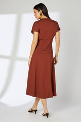 Brown Seam Detail Viscose Midi Dress
