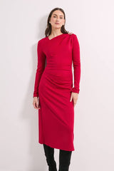 Red Buckle Detail Ponte Midi Dress