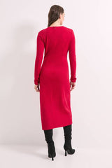 Red Buckle Detail Ponte Midi Dress