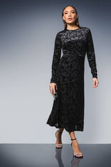 Twist Front Velvet Devore Midi Dress