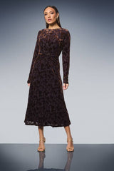Twist Front Velvet Devore Midi Dress