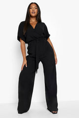 Plus Woven Belted Wide Leg Jumpsuit