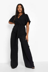 Plus Woven Belted Wide Leg Jumpsuit