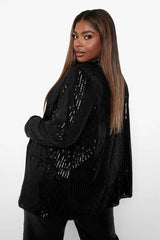 Plus Contrast Lapel Sequin Blazer