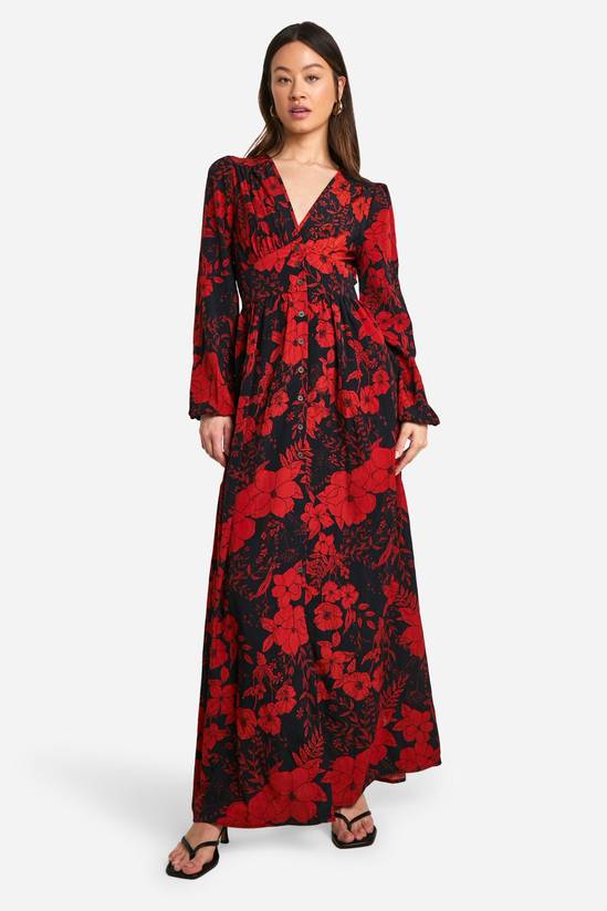 Tall Floral Print Button Through Plunge Maxi