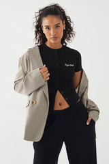 DSGN Studio Script Embroidery Ribbed Button Through Short Sleeve Top