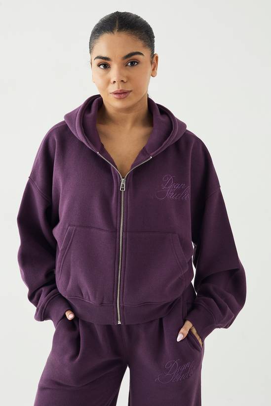 DSGN Studio Contrast Script Boxy Crop Zip Through Hoodie
